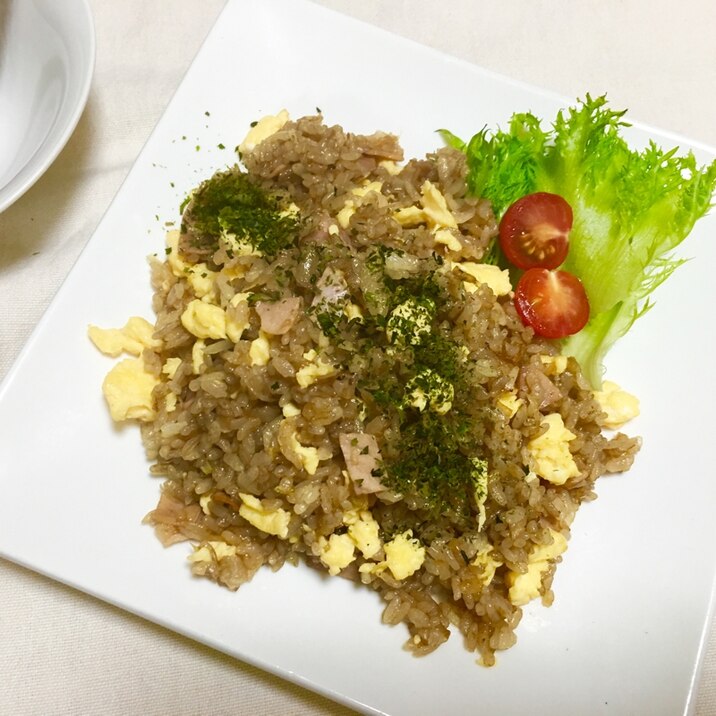 親子クッキング！ハムと玉ねぎ卵入りソース焼き飯♡